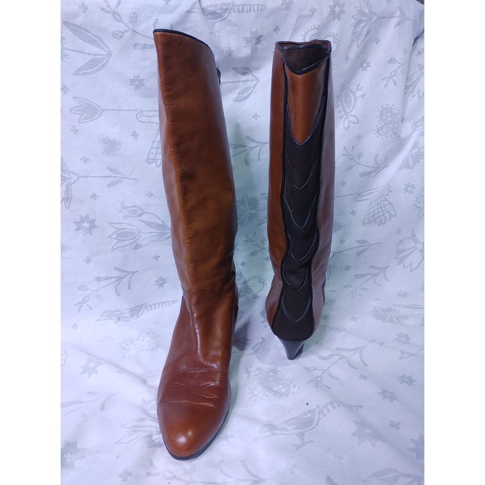 Leather Boots Vero Cuoio Women's Mid Calf Brown Made In Italy Sz 8.5. 2" Heel